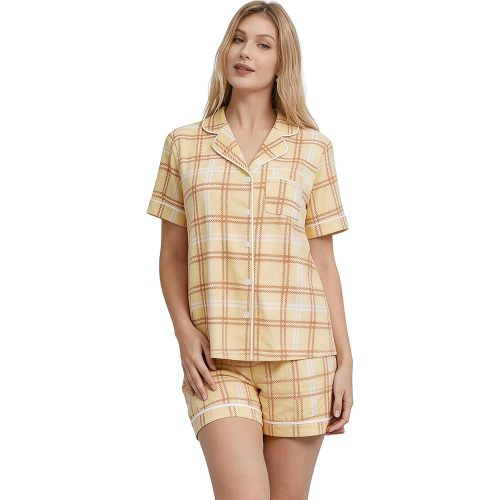NAP BOUND 100% Cotton Women's Pajama Sets Short Sleeve Button Down Soft Pjs 2 Piece Lounge Set with Pocket Nightwear XS-XXL