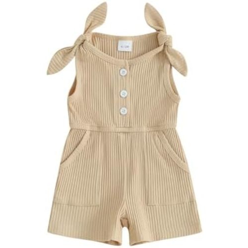 Fernvia Toddler Baby Girl Summer Clothes Sleeveless Ribbed Knitted Jumpsuit Shorts Overalls Baby One Piece Outfit