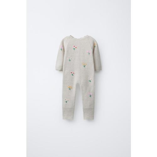 EMBROIDERED FLORAL KNIT JUMPSUIT - Light beige | ZARA United States