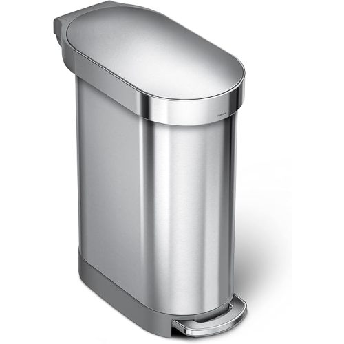 simplehuman 45 Liter / 12 Gallon Slim Hands-Free Kitchen Step Trash Can, Brushed Stainless Steel