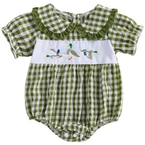 Giraropa Newborn Baby Girl Clothes Summer Smocked Bubble Romper Bodysuit Embroidery Short Sleeve Onesie Cute Infant Outfits