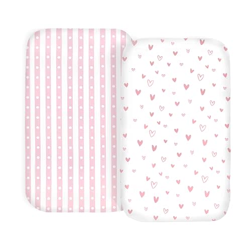 100% Organic Cotton 2 Pk Bedside Sleeper Bassinet Fitted Mattress Sheets Perfectly Compatible with Mika Micky, Baby Delight, Ronbei, Chicco, Cloud Baby, AMKE, Angelbliss, Arm's Reach, Plus. Girl