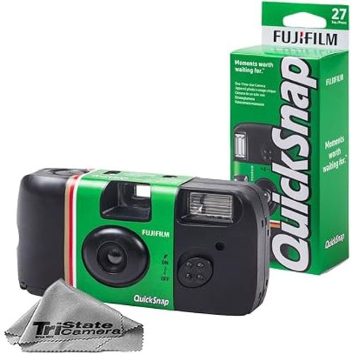 Fujifilm QuickSnap Flash 400 Disposable 35 mm Camera – ISO 400, 27 Exposures, Built-in Flash, 1-Pack + Microfiber Cleaning Cloth