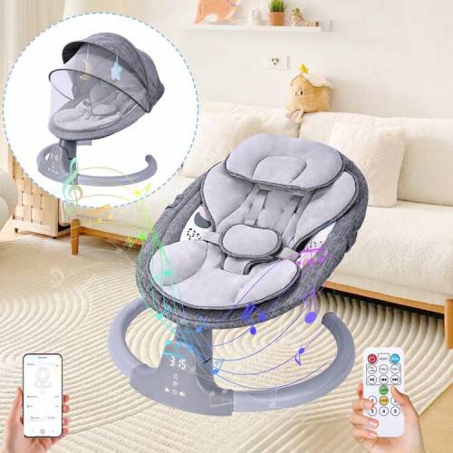 Versatile Baby Swing With Adjustabley Strap And Plush Cushion - Removable Mosquito Net, Multiple Movement Modes, Portable, With Wheels And Storage Basket - Gray/Pink, For Infants And Toddlers, Baby Bouncer Seat, Baby Comfort Seat, Comfortable Baby Item, S