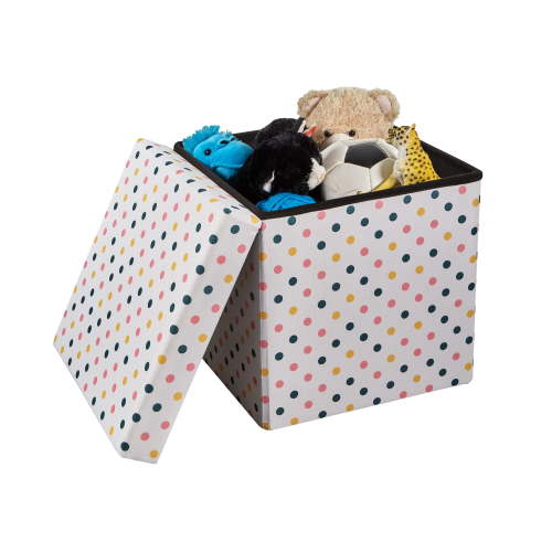 Kvell Kids Collapsible Toy Storage Bin, Polka Dots Design with Removable Lid - 15 x 15 x 15 inches