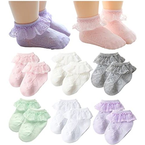 QandSweet Baby Girls' Eyelet Flower Socks Ankle Sock for Newborn Infant Toddlers Kids