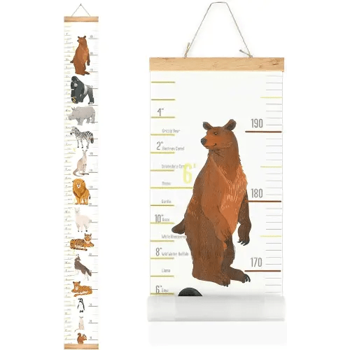 Mibote Baby Growth Height Chart Handing Ruler Wall Decor for Kids, Canvas Removable Height Growth Chart 79" x 7.9" (Animal)
