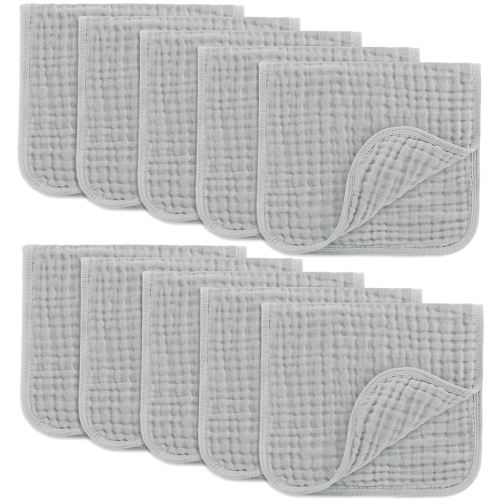 Comfy Cubs Muslin Burp Cloths 20" x 10", Pack of 10 - Large, 6-Layer, Ultra Absorbent 100% Cotton for Baby Drool and Messes - Soft, Safe & Gentle Baby Burp Cloths for Boys & Girls - Heather Blue