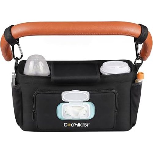 Universal Stroller Organizer Caddy with 2-in-1 Wipe Pocket