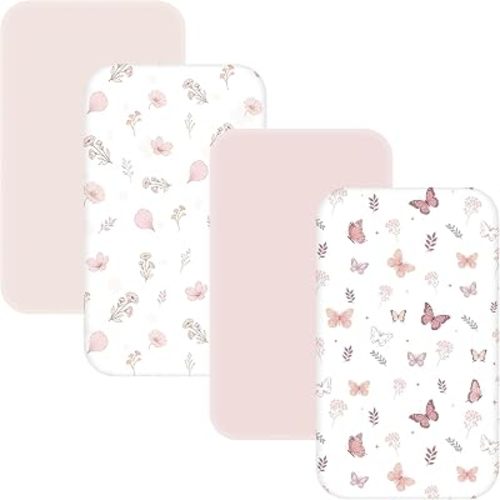 4 Pack Bassinet Sheets - 33"x20" Bassinet Sheets for Baby Delight, Angelbliss, Maxi-COSI & Most Regular Size Bedside Sleeper | Ultra Soft & Skin Friendly Bassinet Fitted Sheet for Girls