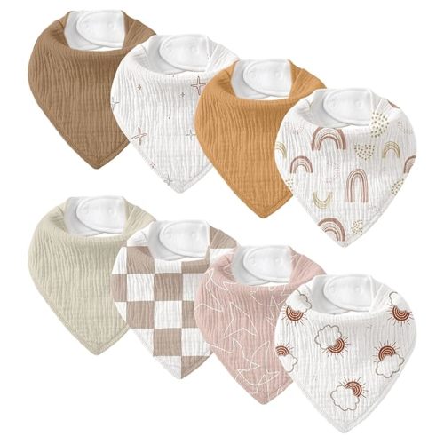 Muslin Baby Bibs 8 Pack, Baby Bandana Drool Bib for Drooling and Teething, Cotton Soft Absorbent for Girls Boys BC