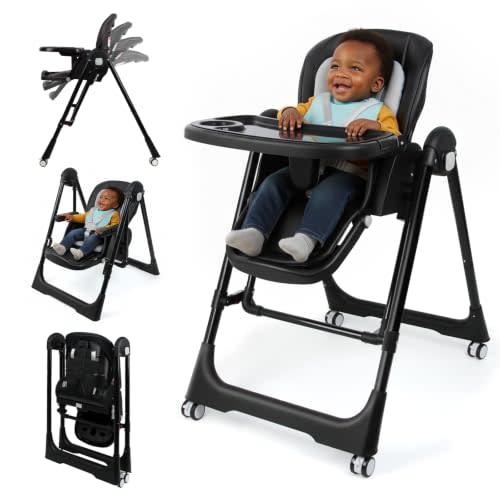 Foldable High Chairs for Babies and Toddlers Convert to Baby Rocker | Convertible with Reclining Seat & Leg Rest, 3-in-1 with Tool-Free Assembly