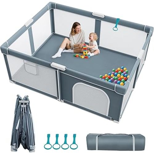Foldable Baby Playpen - 71"×59" Collapsible Play Pen for Babies and Toddlers - Indoor Outdoor Foldable Play Yard with 4 Handles - Folding Baby Playpen with Bag Portable Travel Play Yard