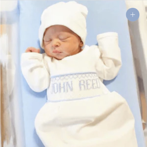 Blue Baby Snuggles - Custom Smocked Pima Gown and Hat