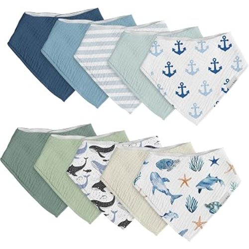 egmao baby Muslin Bibs for Drooling and Teething,10 Pack Drool Bibs for Boys Girls,100% Cotton Soft for Infant,Newborn