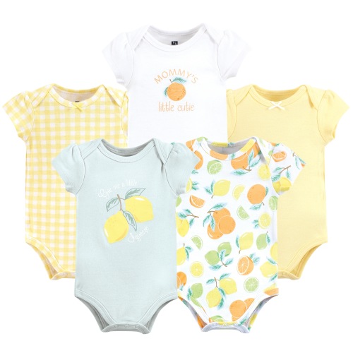 Hudson Baby Infant Girl Cotton Bodysuits, Citrus Mint