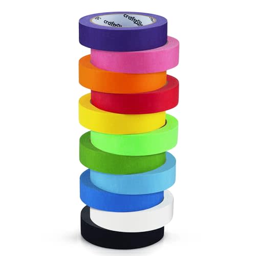 Craftzilla Colored Masking Tape, 11Rolls 275 Yards Total, for Arts & Craft | Vibrant Colored Painters Tape for Labeling & Color-Coding. Kid-Safe, Residue-free, Great for Back to School & Home