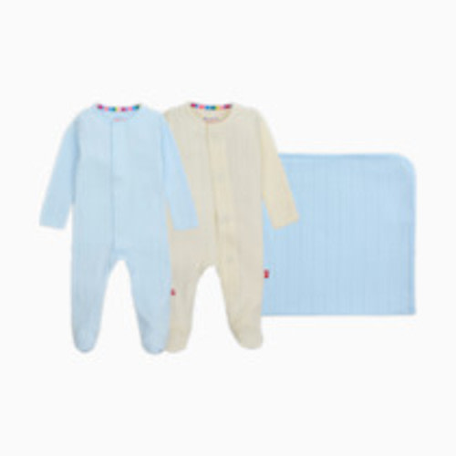Magnetic Me Pointelle Organic Magnetic 3 Piece Gift Set - Sky Blue Pointelle, 0-3 M