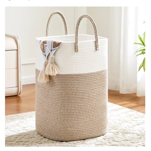 Laundry Basket,Woven Cotton Rope Laundry Hamper,Versatile Storage for Dirty Clothes,Baby Toys,and Blankets in Bathroom, Nursery,and Living Room (Brown, 100L)