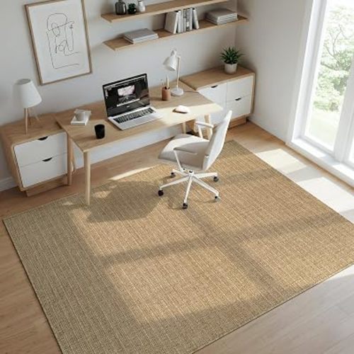 Washable Easy Jute Rug 8x10 Indoor Outdoor Rug Striped Fiber Rug Area Rug Boho Easy Clean Inside Carpet for Living Room Bedroom Dining Room Hallway or Outdoor Patio Porch (8 X 10 Gold)