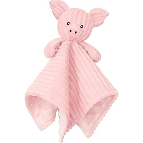 Baby Security Blanket, Soft Pig Lovey Blanket, Baby Snuggle Toy Newborn Stuffed Animals Shower Gifts for Boys and Girls, Pink 15 Inch
