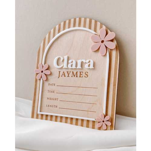Flower Name Sign Newborn Birth Stat Sign for Hospital Name Sign Baby Girl Boho Birth Sign Girl Announcement Sign Daisy Birth Announcement