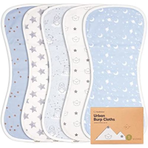 5-Pack Organic Burp Cloths for Baby Boys and Girls - Ultra Absorbent Burping Cloth, Burp Clothes, Newborn Towel - Milk Spit Up Rags - Burpy Cloth Bib for Unisex, Boy, Girl (Constellation)