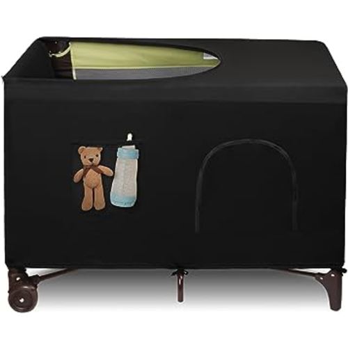 Dofilachy Blackout Cover for Pack N Play - Crib Blackout Cover Tent - Canopy Cover - Breathable Travel Crib Tent - Portable Stretchy Blackout Tent(Pocket)