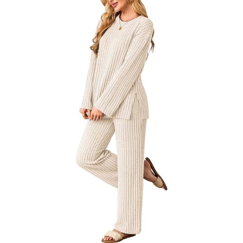 Womens Sets 2 Piece Outfits Matching Lounge Set Cozy Knit Pajamas Oversized Loungewear Fall Winter Clothes S-2XL