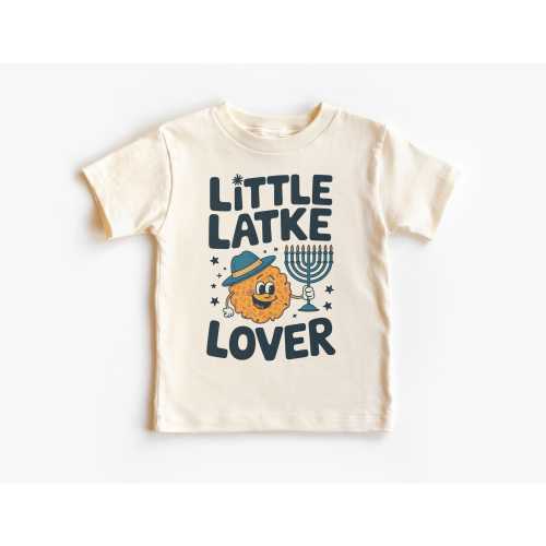 Kids Hanukkah Latke Shirt - Little Latke Lover Jewish Menorah Hebrew Holiday Treat Outfit - Natural Boho Toddler, Youth & Adult Tee