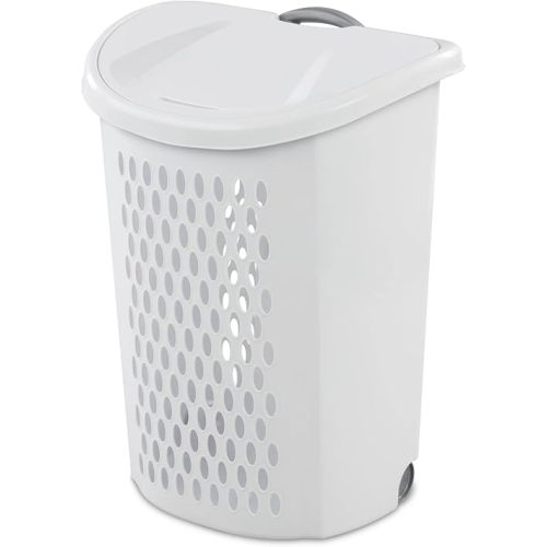 Wheeled Plastic Laundry Hamper,Adult-Sized White Rolling Basket,Spacious Storage with Handles for Home & Dorms