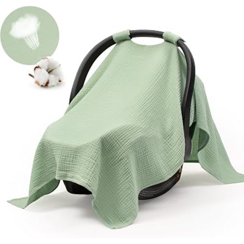 SERAPHY Muslin Car Seat Cover Baby, Universal Carseat Covers Baby Girl Boy