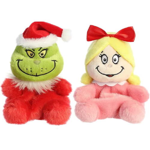 Gomind Palm Pals Christmas Grinch Plush 2 Piece Bundle, Santa Grinch and Cindy Lou Who
