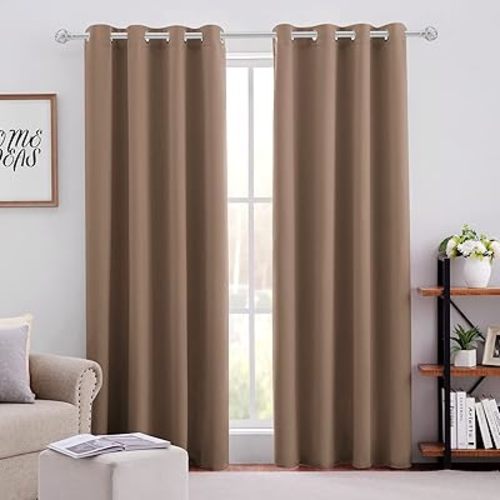 HOMEIDEAS Blackout Curtains for Bedroom 52 X 84 Inch Long 2 Panels Set Cappuccino Room Darkening Curtains/Drapes, Thermal Grommet Taupe Window Curtains for Living Room