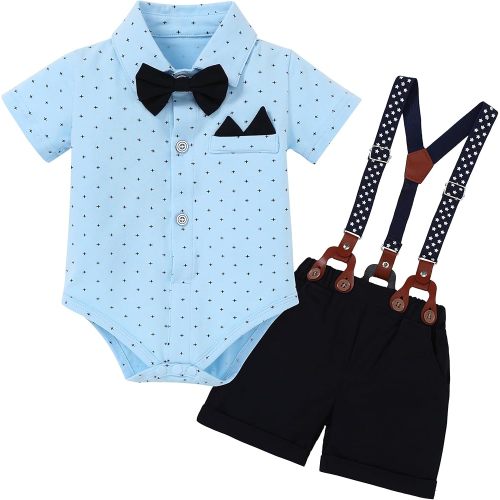 YALLET Baby Boy Clothes Suit Infant Boy Gentleman Outfits Dress Romper Shirt Suspender Shorts Set