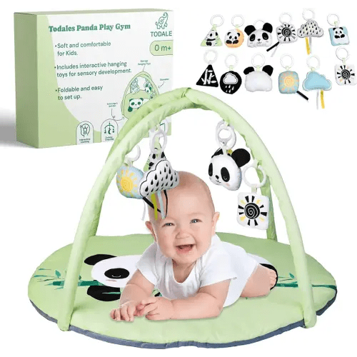 Todale Baby Play Gym - Green, Unisex, Newborn to 36 Months - Infant Toys & Tummy Time Mat with Detachable Panda Toys - Baby Activity Center & Play Mat for Newborn Essentials