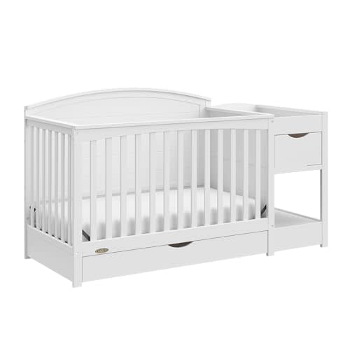 Graco Bellwood 5-in-1 Convertible Crib & Changer with Drawer - GREENGUARD Gold Certified, Full-Size Storage Drawer, Converts to Toddler Bed (White)