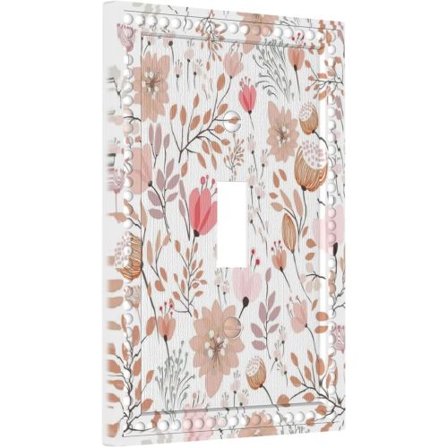 Boho Pink Floral 1 Gang Light Switch Plate Decorative Single Toggle Wall Plate Cover Electrical Switchplate Faceplate for Bedroom Room Decorate