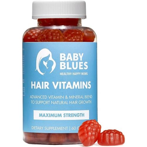 Baby Blues Postpartum Hair Loss Vitamins & Gummies for Women, Biotin & Collagen for Hair Growth Support, Thinning Hair Support, Thicker Fuller-Looking Hair, Hair Skin & Nails, Postnatal, 60 Count