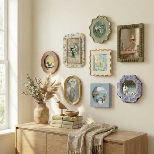 Vintage Inspired Whimsical Picture Frame Set, Eclectic Decorative Wall Hanging Photo Frames, Boho Cottagecore Wall Decor, (Set or Single)