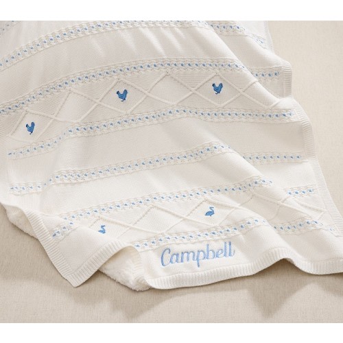 Delft Tile Farm Friends Heirloom Baby Blanket
