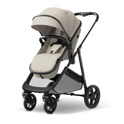 Mompush Wiz 2-in-1 Bassinet Stroller Reversible Seat, One-Hand Fold, Khaki | Newborn to toddler, large wheels with suspension, multi-position recline, UPF 50+ canopy, large basket, cup holder included