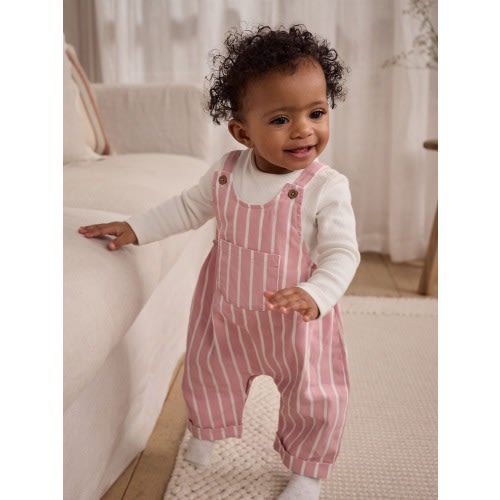 Pink Stripe Long Sleeve Baby Bodysuit & Dungarees Set (0mths-2yrs)