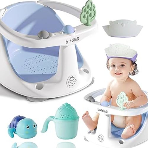Baby Bath Seat for Babies 6 Months & Up,Safety Bathtub Seat, Sit Up Bath Seat for Infant Bath Essentials with Soft Cushion & Suction Cups, Blue