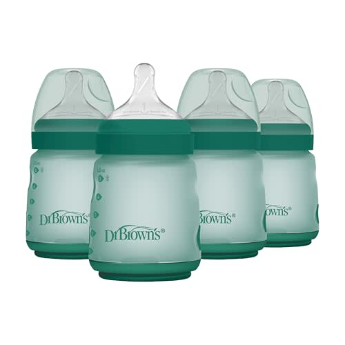 Dr. Brown's Silicone Baby Bottle with Collapsible Insert Designed to Reduce Colic, 5 oz with Wide-Neck Level 1 Slow Flow Nipple, 0m+, Green, 4-Pack