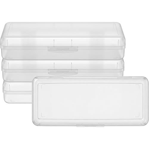 4-Pack Plastic Pencil Case, Multipurpose Long Ruler Length Pencil Box, Large Utility Storage Box, Ideal for Classroom, Office & Home Craft Use (Clear)