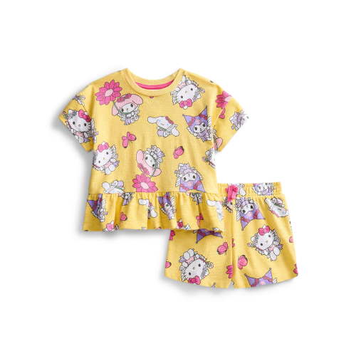 Hello Kitty and Friends Toddler Girls Short Sleeve Graphic Tee and Matching Ruffle Shorts Set, 2-Piece, Sizes 12M-5T