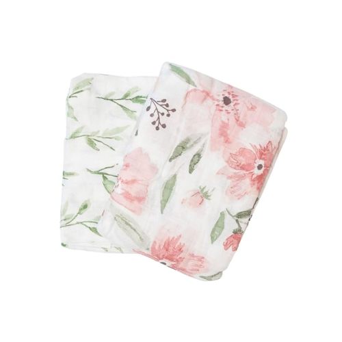 Crane Baby Soft Muslin Swaddle Wraps, Floral & Leaf for Boys and Girls, 2 Count, 47" x 47"