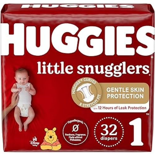 Huggies Size 1 Diapers, Little Snugglers Newborn Diapers, Size 1 (8-14 lbs), 32 Count