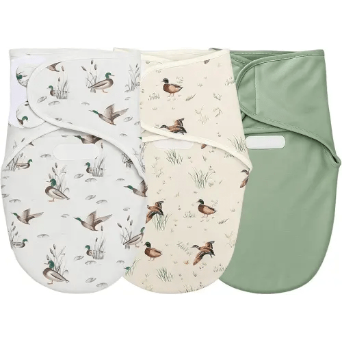 Oudain 3 Pcs Mallard Duck Swaddles for Newborns Organic Cotton Adjustable Swaddles 0-3 Months Newborn Gift Breathable Soft Nursery Swaddling Blankets for Baby Boy Girl